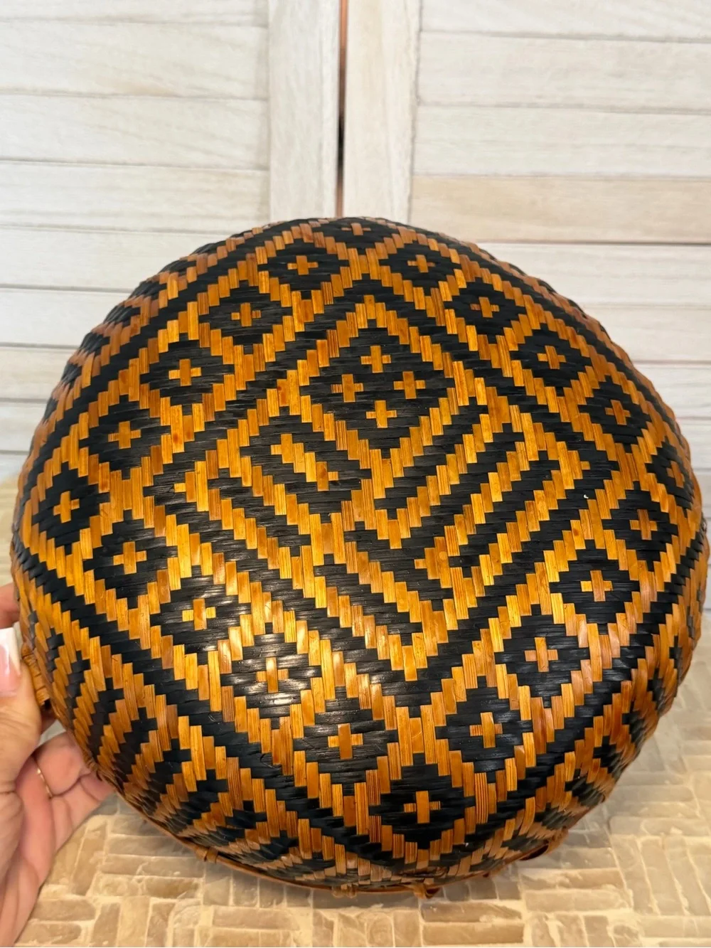 Handwoven Black and Brown Decorative Bamboo Basket - Artisan Home Accents